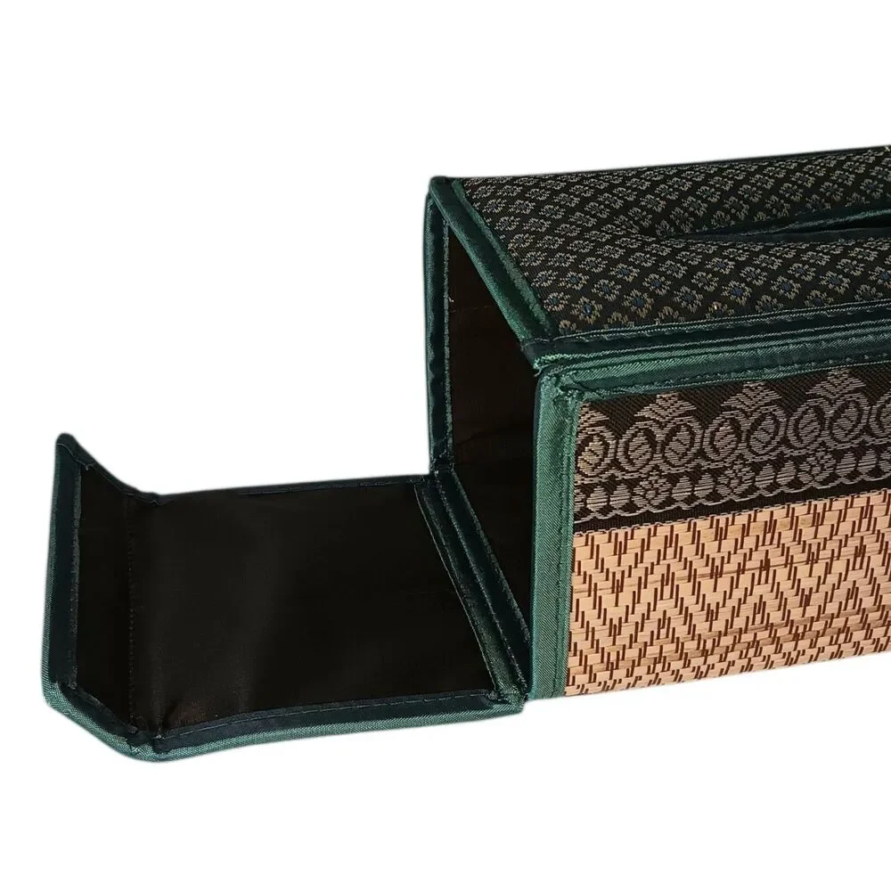 Handmade Woven Reed Tissue Box Holder Blue Green Brown Gold Rectangle Bohemian